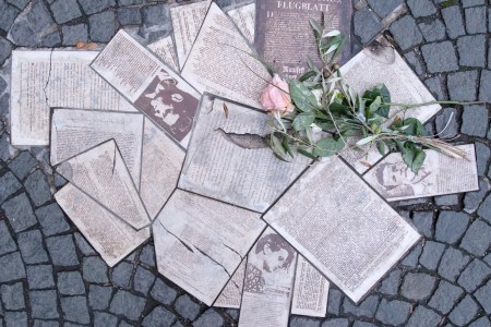 In front of the entrance to the main building of the Ludwig-Maximilians-Universit√§t (LMU) at Geschwister-Scholl-Platz the leaflets of the resistance group "White Rose" are embedded in the ground as a monument in 2018. (Photo by Sven Hoppe/picture alliance via Getty Images)