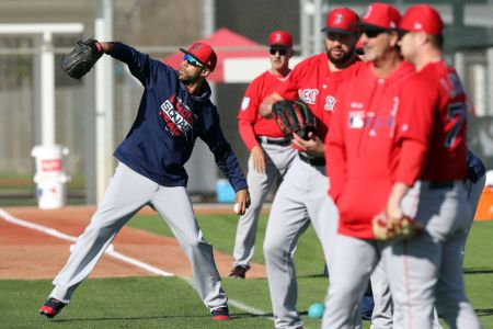 FORT MYERS, FL - FEBRUARY 14: Boston Red Sox pitcher David Price throws a baseball during a spring training workout in Fort Myers, Florida on February 14, 2019. (Staff Photo By Christopher Evans/MediaNews Group/Boston Herald via Getty Images)