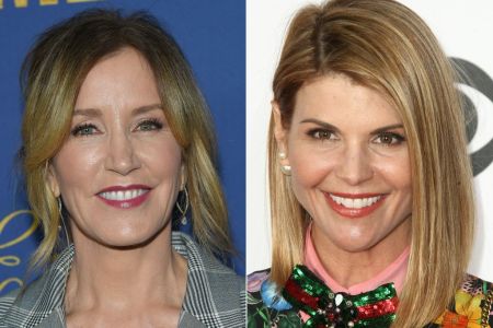 (COMBO) This combination of pictures created on March 12, 2019 shows US actress Felicity Huffman(L) attending the Showtime Emmy Eve Nominees Celebration in Los Angeles on September 16, 2018 and actress Lori Loughlin arriving at the People's Choice Awards 2017 at Microsoft Theater in Los Angeles, California, on January 18, 2017. - (LISA O'CONNOR,TOMMASO BODDI/AFP/Getty Images)