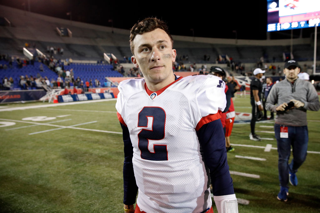 MEMPHIS, TENNESSEE - MARCH 24: Quarterback Johnny Manziel #2 of the Memphis Express looks on after their 31-25 overtime win against the Birmingham Iron during their Alliance of American Football game at Liberty Bowl Memorial Stadium on March 24, 2019 in Memphis, Tennessee. (Photo by Joe Robbins/AAF/Getty Images)