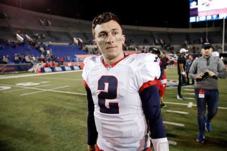 MEMPHIS, TENNESSEE - MARCH 24: Quarterback Johnny Manziel #2 of the Memphis Express looks on after their 31-25 overtime win against the Birmingham Iron during their Alliance of American Football game at Liberty Bowl Memorial Stadium on March 24, 2019 in Memphis, Tennessee. (Photo by Joe Robbins/AAF/Getty Images)