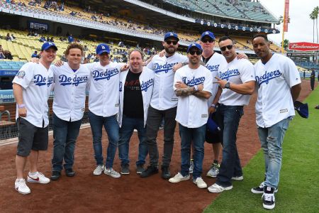 LOS ANGELES, CA - JUNE 16:  The cast of the  "The Sandlot" celebrate the movie's 25th anniversary with a special reunion before the game between the Los Angeles Dodgers and the San Francisco Giants at Dodger Stadium on June 16, 2018 in Los Angeles, California.  (Photo by Jayne Kamin-Oncea/Getty Images)