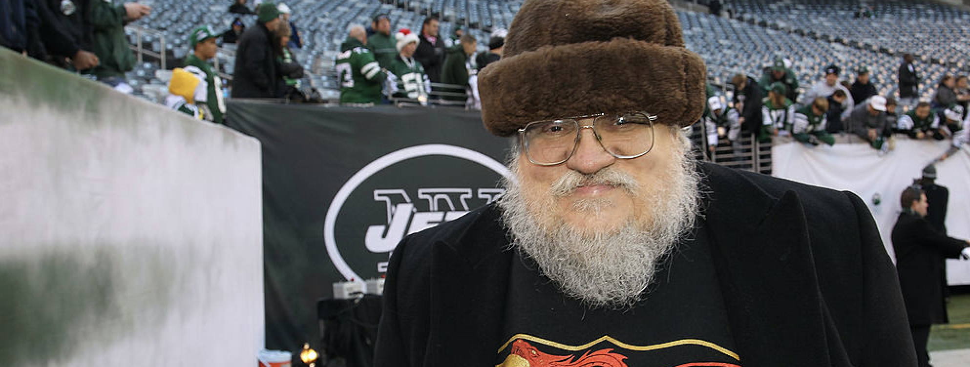 EAST RUTHERFORD, NJ - DECEMBER 11: Game of Thrones Author George R.R. Martin attends the Kansas City Chiefs vs New York Jets game at MetLife Stadium on December 11, 2011 in East Rutherford, New Jersey. (Photo by Al Pereira/WireImage)