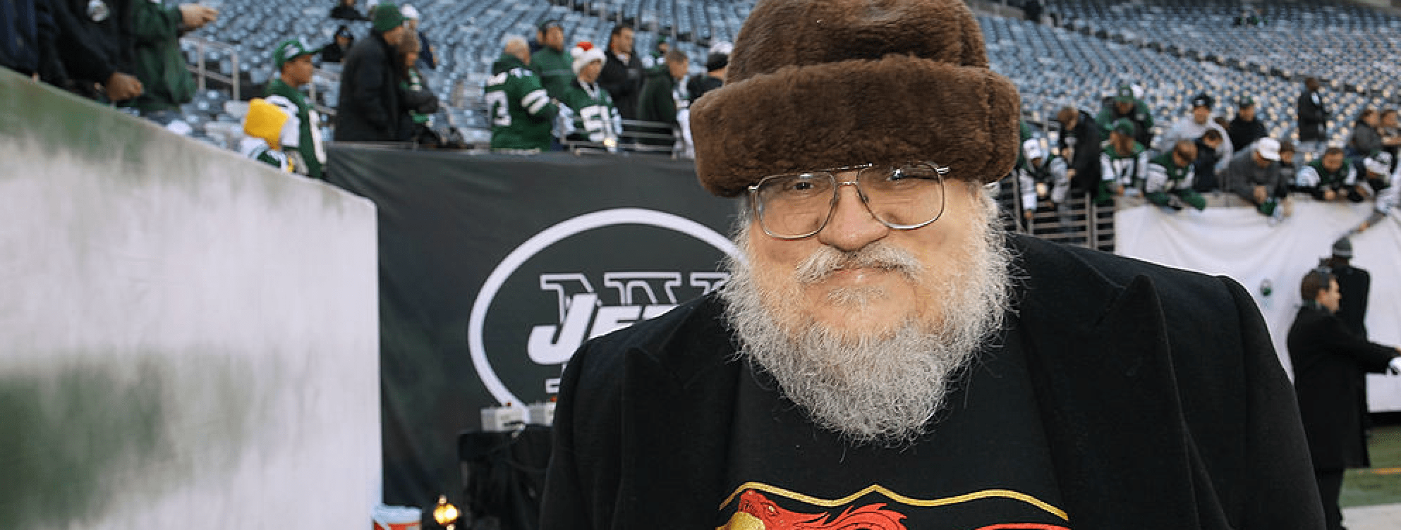 EAST RUTHERFORD, NJ - DECEMBER 11:  Game of Thrones Author George R.R. Martin attends the Kansas City Chiefs vs New York Jets game at MetLife Stadium on December 11, 2011 in East Rutherford, New Jersey.  (Photo by Al Pereira/WireImage)