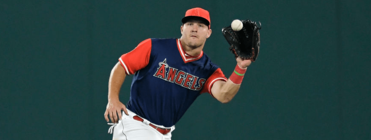 Mike Trout #27 of the Los Angeles Angels of Anaheim  (Photo by John McCoy/Getty Images)