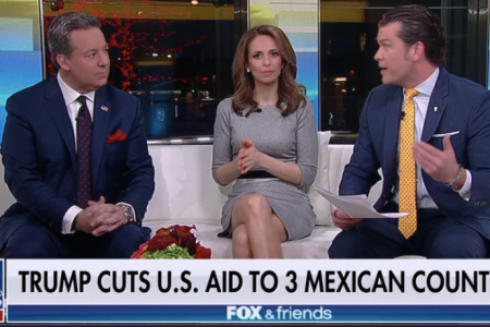 Fox and Friends chyron from March 31, 2019 mistakenly referred to U.S. aid cuts to "3 Mexican Countries." (Photo credit: Screenshot, Fox News)