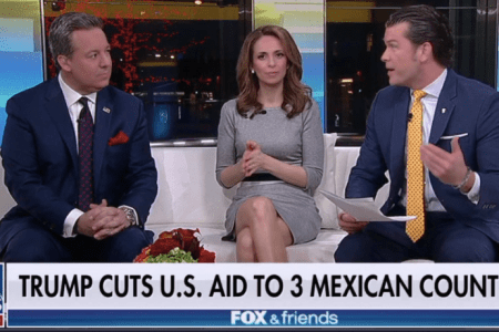 Fox and Friends chyron from March 31, 2019 mistakenly referred to U.S. aid cuts to "3 Mexican Countries." (Photo credit: Screenshot, Fox News)