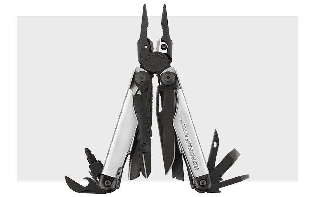 Leatherman Black and Silver Surge Multitool Holiday 50/50