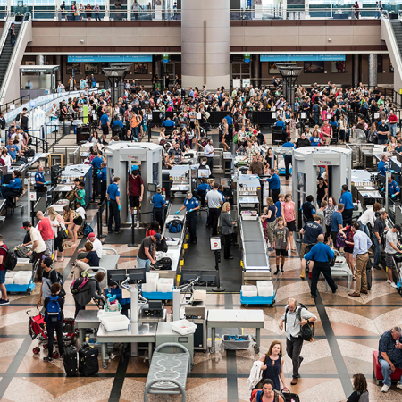 A familiar scene at Denver International Airport's famously congested security corral