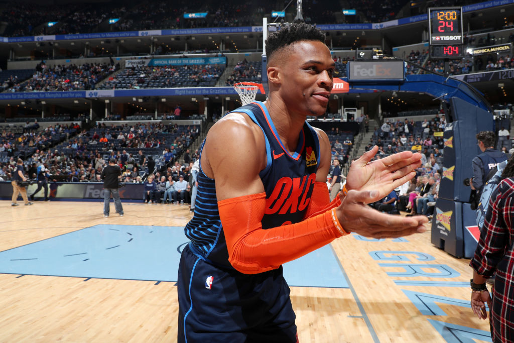 Russell Westbrook #0 of the Oklahoma City Thunder. (Photo by Joe Murphy/NBAE via Getty Images)