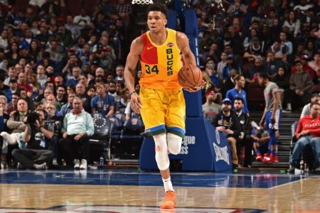 Giannis Antetokounmpo #34 of the Milwaukee Bucks. Photo by David Dow/NBAE via Getty Images)