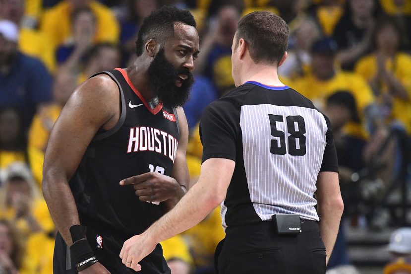 James Harden complains over a foul call. (Thearon W. Henderson/Getty Images)