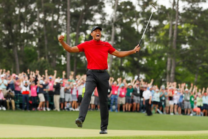Tiger Woods celebrates his Masters win. (Photo by Kevin C. Cox/Getty Images)