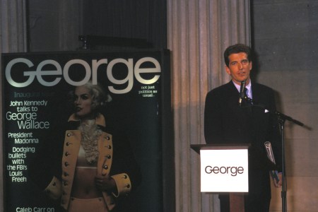 John F. Kennedy Jr.'s introduces "George Magazine." (Getty) 