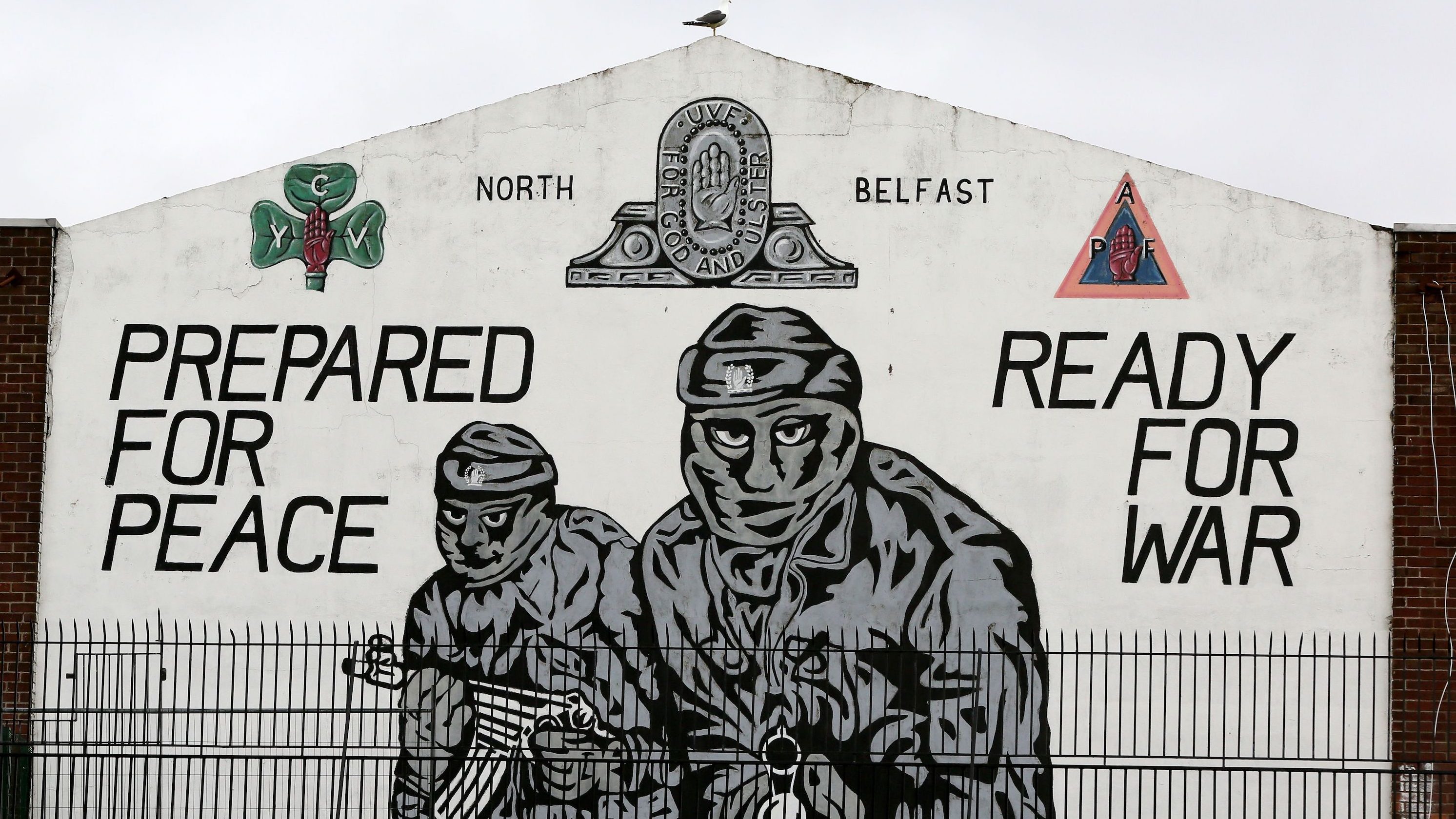 A mural supporting the loyalist Ulster Volunteer Force (UVF) is seen in north Belfast, Northern Ireland, on the 20th anniversary of the Good Friday Agreement on April 10, 2018. (Getty Images/ AFP PHOTO / Paul Faith)