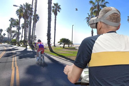 Virtual reality bike on beach road