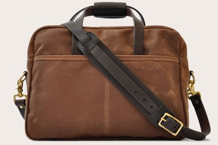 Oak Street's line of waxed canvas utility bags are back in stock.