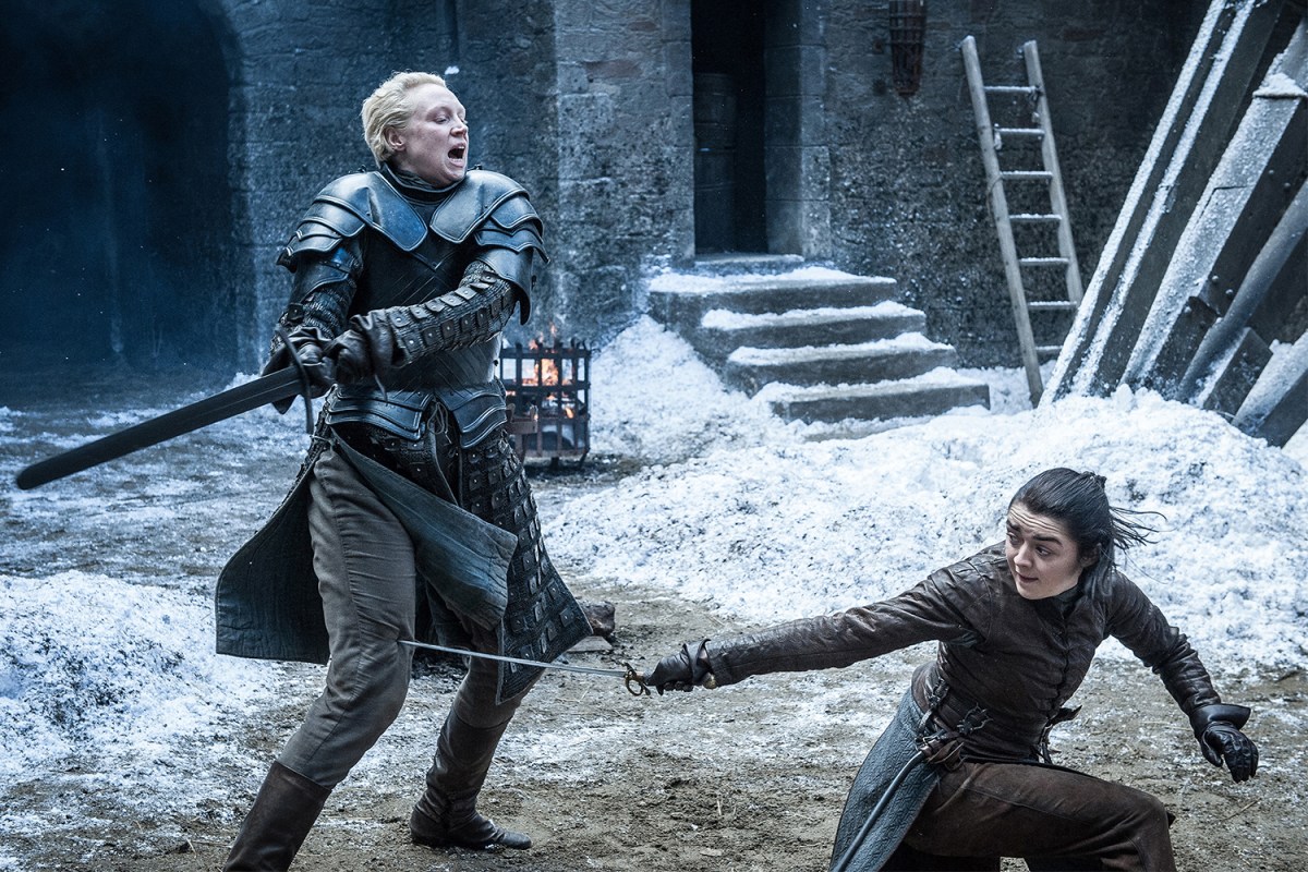 Gwendoline Christie and Maisie Williams in 'Game of Thrones.' (Helen Sloan/HBO)