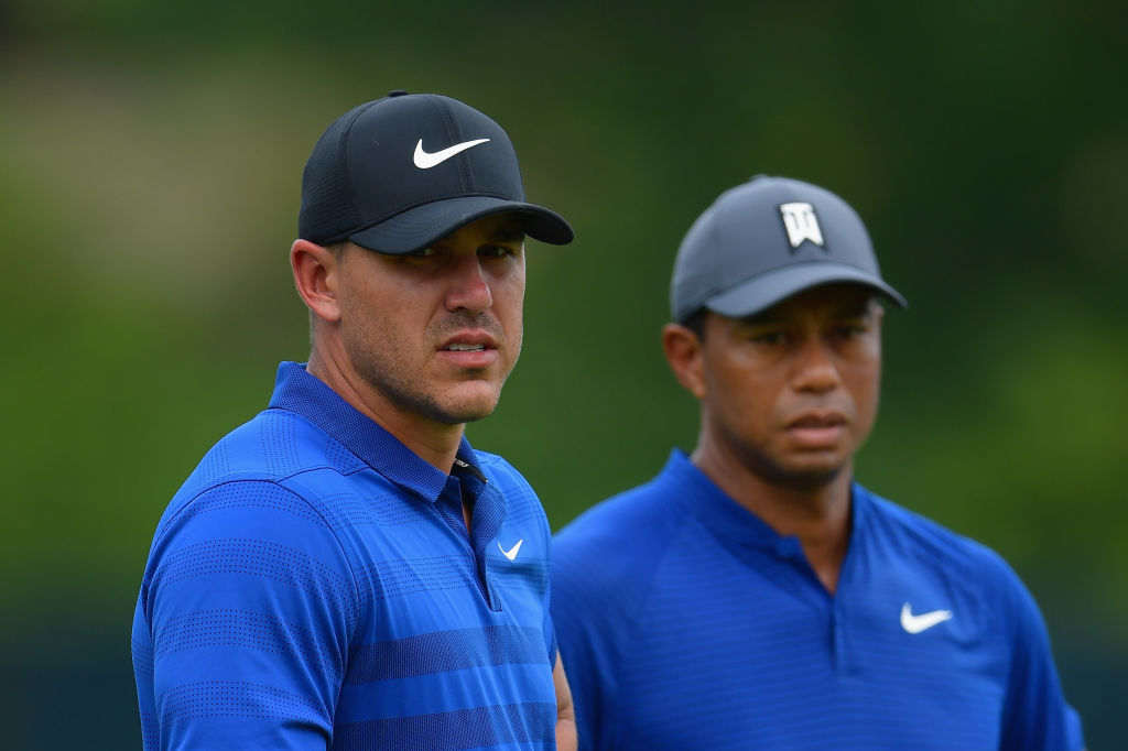 Brooks Koepka and Tiger Woods at the 2018 PGA Championship. (Photo by Stuart Franklin/Getty Images)