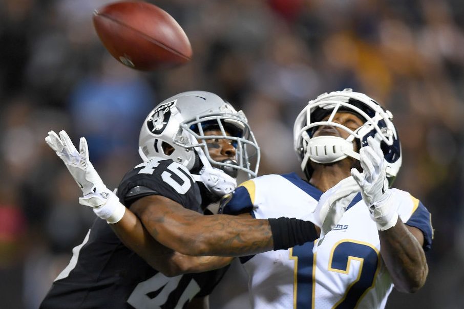 Dominique Rodgers-Cromartie of the Raiders on Brandin Cooks of the Rams. (Thearon W. Henderson/Getty)