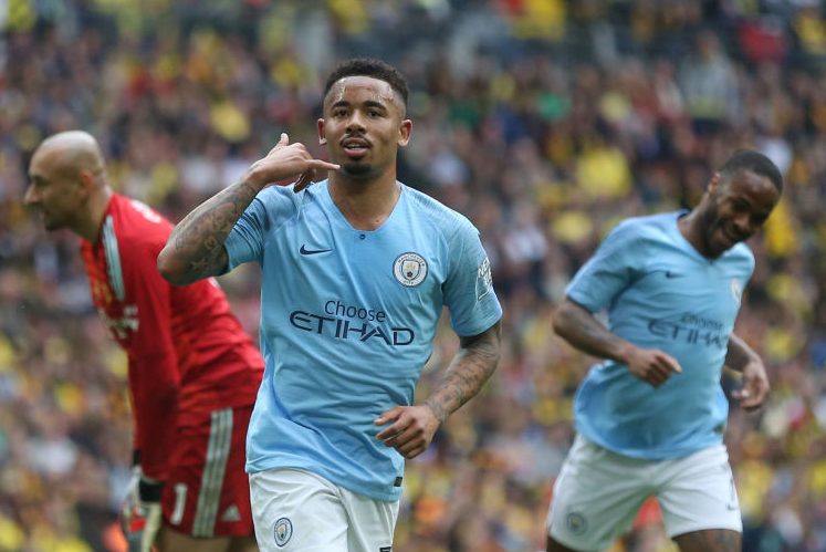 Manchester City's Gabriel Jesus celebrates scoring. (Rob Newell - CameraSport via Getty)