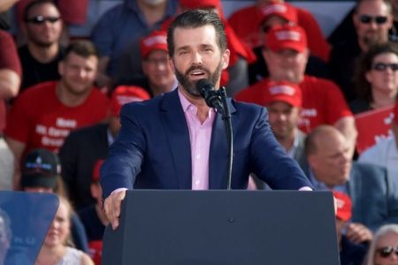 Donald Trump Jr. speaks during a "Make America Great Again" campaign (Bastiaan Slabbers NurPhoto via Getty)