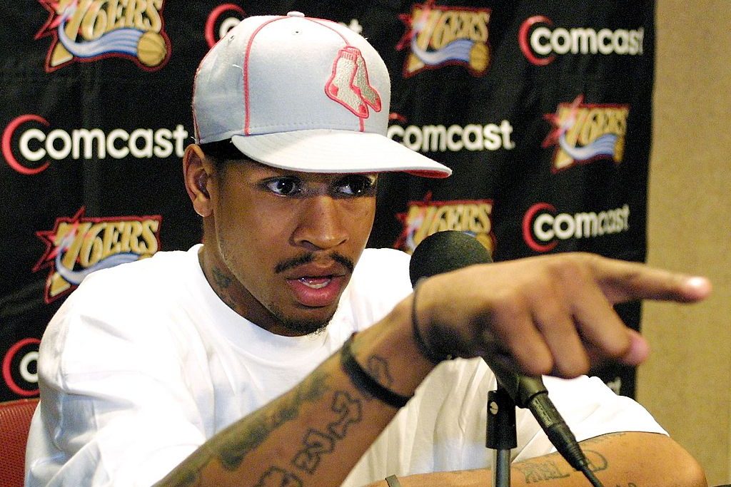 Allen Iverson addresses reporters during his "Practice" rant. (TOM MIHALEK/AFP/Getty)