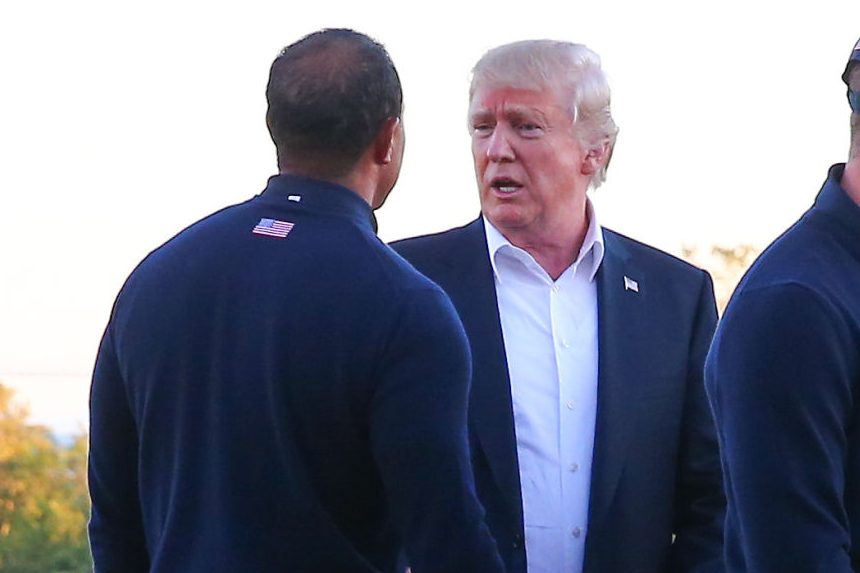 President Trump with Tiger Woods in 2017. (Rich Graessle/Icon Sportswire via Getty)