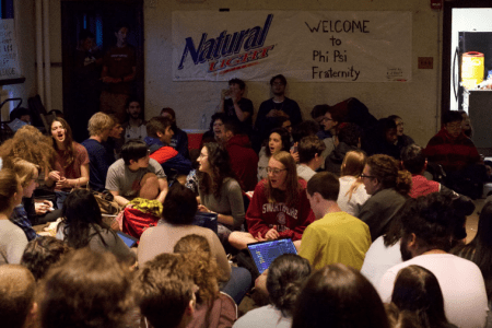 An Organizing for Survivors protest at the Phi Psi frat house. (Organizing for Survivors/Facebook)