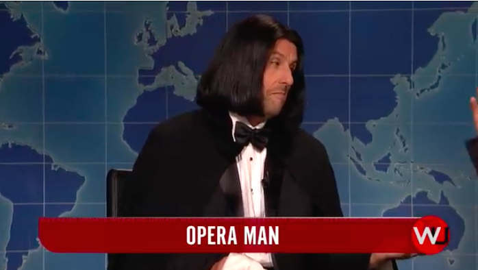 Adam Sandler reprised his Opera Man character in his return to NBC's "SNL" as guest host. (Screenshot: NBC)