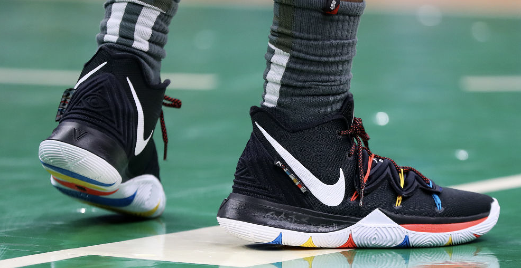 Kyrie Irving's "Friends" shoes. (Maddie Meyer/Getty)