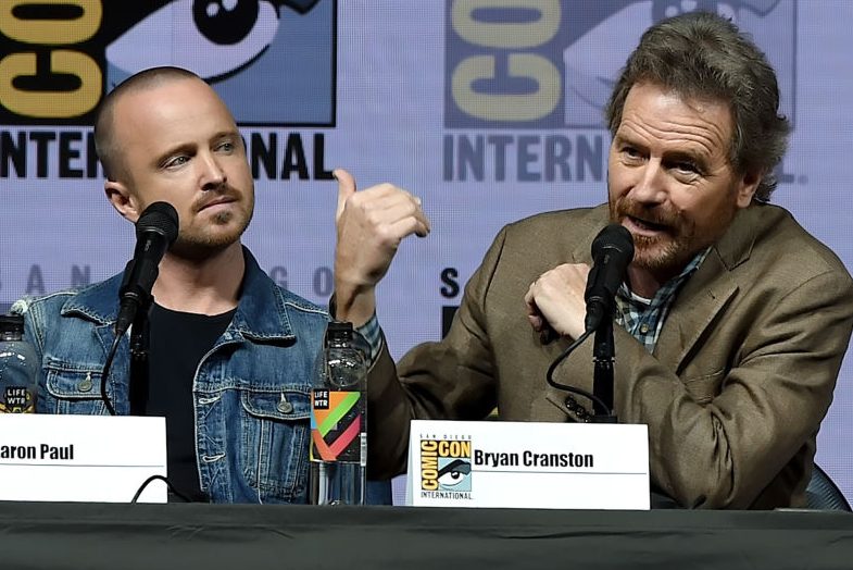 Aaron Paul and Bryan Cranston speak at Comic-Con International 2018. (Kevin Winter/Getty)