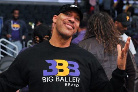 LaVar Ball attends a Los Angeles Lakers game. (Allen Berezovsky/Getty)