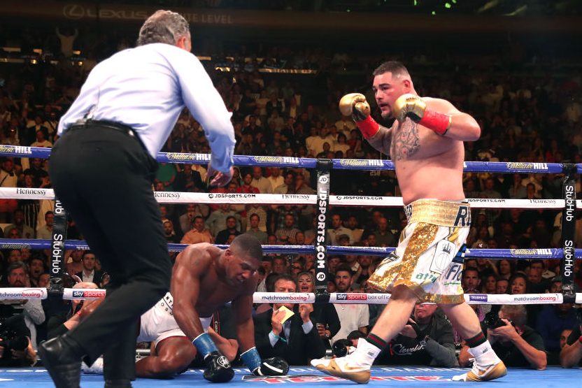 Andy Ruiz Jr knocks down Anthony Joshua. (Nick Potts/PA Images via Getty)