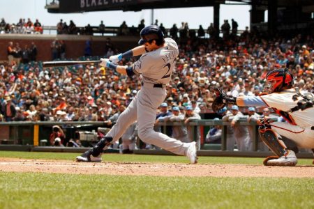 Milwaukee Brewers outfielder Christian Yelich takes a big cut. (Larry Placido/Icon Sportswire via Getty)