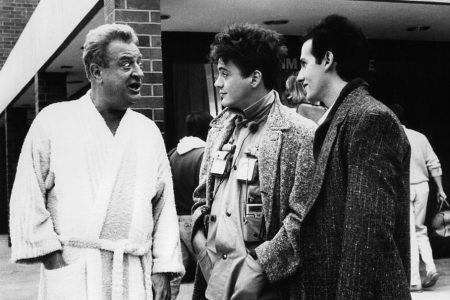 Rodney Dangerfield talks to Robert Downey Jr in "Back To School." (Orion Pictures/Getty)