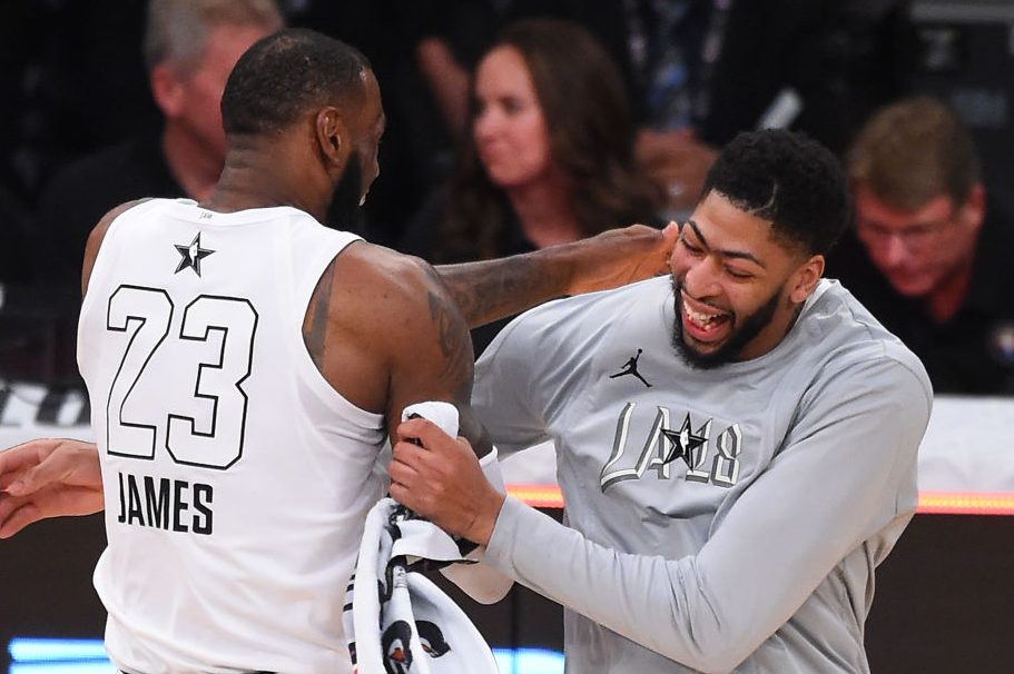 LeBron James #23 and Anthony Davis #23 at the NBA All-Star Game 2018. (Jayne Kamin-Oncea/Getty)