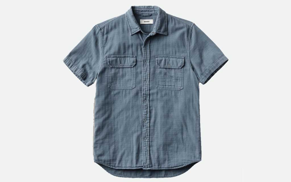 Buck Mason Faded Blue Double Weave  S/S Vintage Two Pocket Shirt