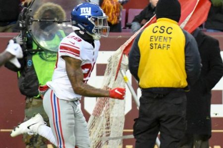 New York Giants cornerback Kamrin Moore in 2018. (Mark Goldman/Icon Sportswire via Getty)