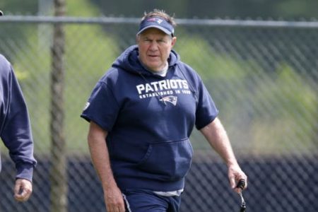 New England Patriots head coach Bill Belichick at Patriots minicamp. (Jonathan Wiggs/Boston Globe via Getty)