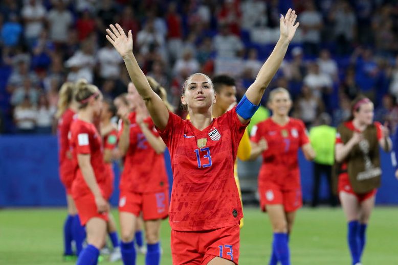 Alex Morgan of USA celebrates after match between England and the USA. (Jean Catuffe/Getty)