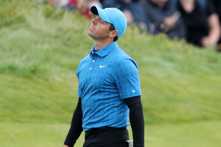 Rory McIlroy reacts on the 10th hole during day one of The Open Championship. (David Davies/PA Images via Getty)