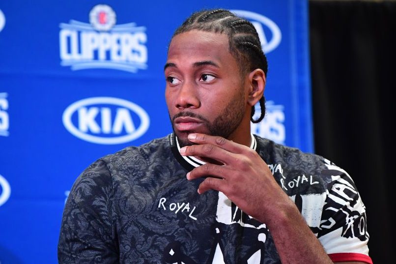 Kawhi Leonard speaks during his introductory press conference. (FREDERIC J. BROWN/AFP/Getty)