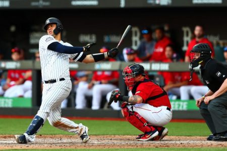 Gary Sanchez of the Yankees bats during the MLB London Series. (Dan Istitene/Getty)