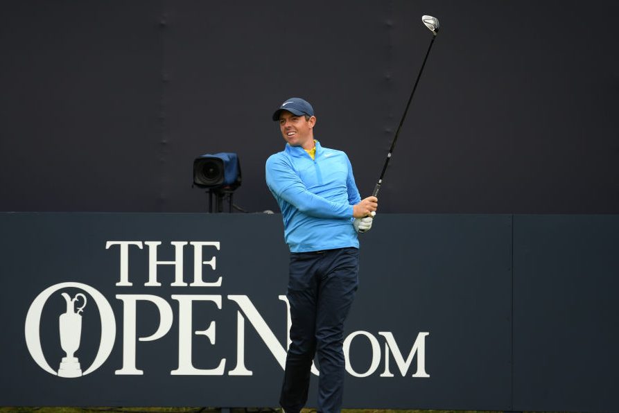 Rory McIlroy practicing at the 148th Open Championship. (Ross Kinnaird/R&A/R&A via Getty)