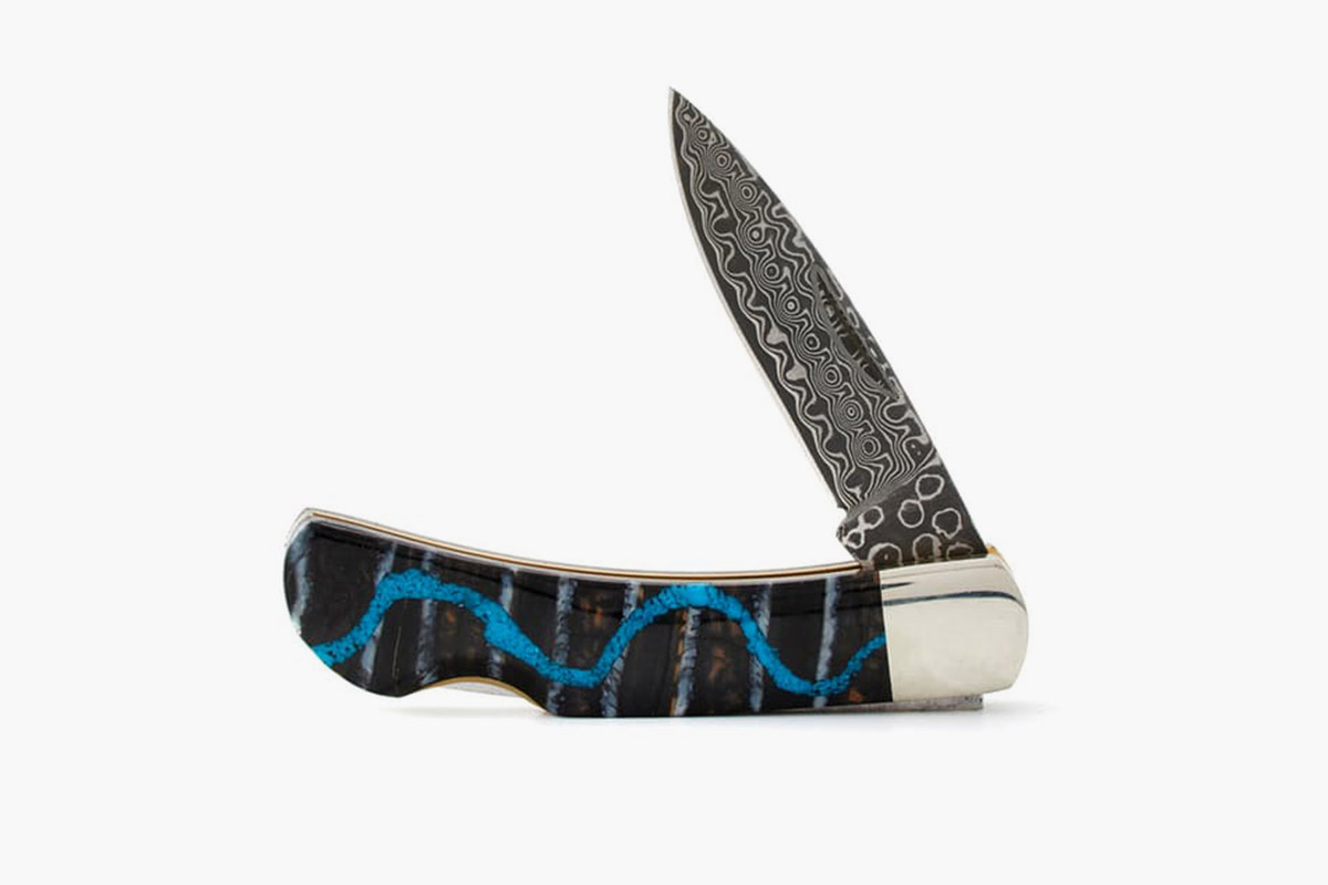 Black Mammoth Tooth + Turquoise Vein Damascus Knife by Santa Fe Stoneworks