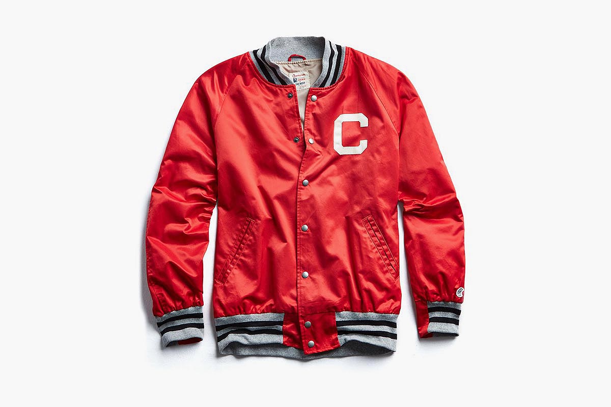 Todd Snyder Champion Satin Graphic Bomber in Red