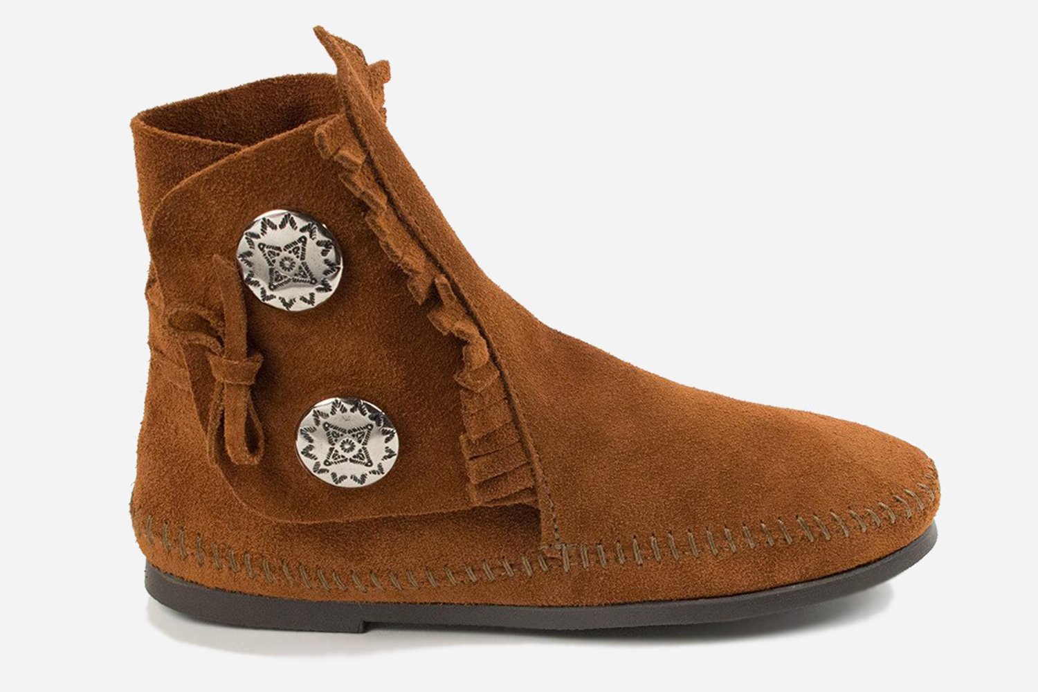 Brad Pitt's Boots Two Button Hardsole Minnetonka Moccasin From "Once Upon a Time in Hollywood"