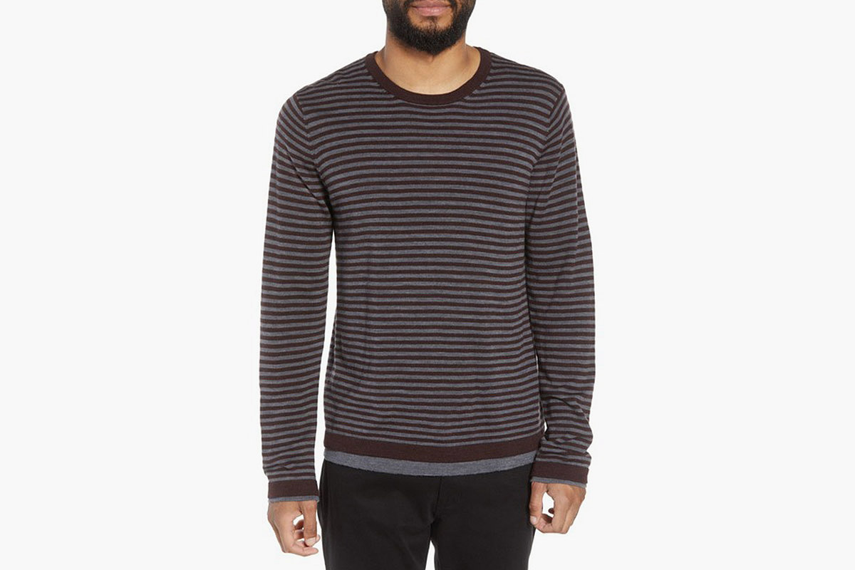 Vince Striped Double Layer Merino Wool Sweater