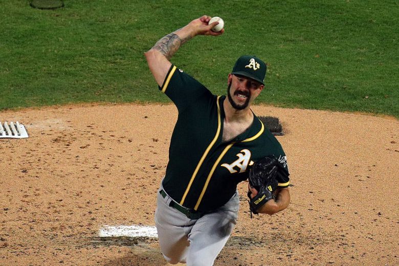 Mike Fiers of the Oakland Athletics pitches against the Texas Rangers in the second inning at Globe Life Park in Arlington on September 14, 2019 in Arlington, Texas. (Photo by Richard Rodriguez/Getty Images)